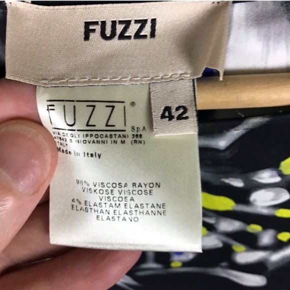 Fuzzi Jean Paul Gaultier Dress 42 Black Blue Yellow Print Tunic Shift - Picture 7 of 8